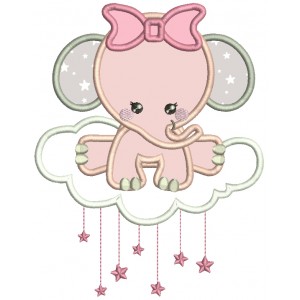 Baby Girl On The Cloud Applique Machine Embroidery Design Digitized Pattern