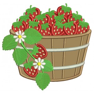 Basket With Strawberries And Daisies Applique Machine Embroidery Design Digitized Pattern