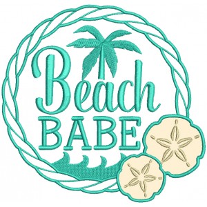 Beach Babe Waves And Palm Tree Summer Applique Machine Embroidery Design Digitized Pattern