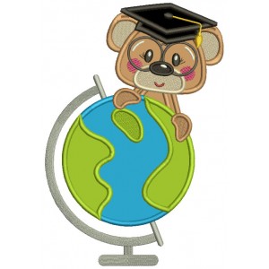 Bear Student With a Globe School Applique Machine Embroidery Design Digitized Pattern