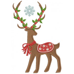 Beautiful Reindeer With a Snowflake Saddle Christmas Filled Machine Embroidery Design Digitized Pattern