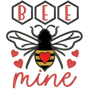 Bee Mine Bumblebee with Hearts Valentine's Day Applique Machine Embroidery Design Digitized Pattern