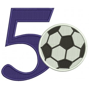 Birthday Number Five Soccer Filled Machine Embroidery Design Digitized Pattern 