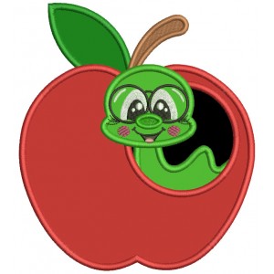 Bookworm Wearing Glasses Inside An Apple School Applique Machine Embroidery Design Digitized Pattern