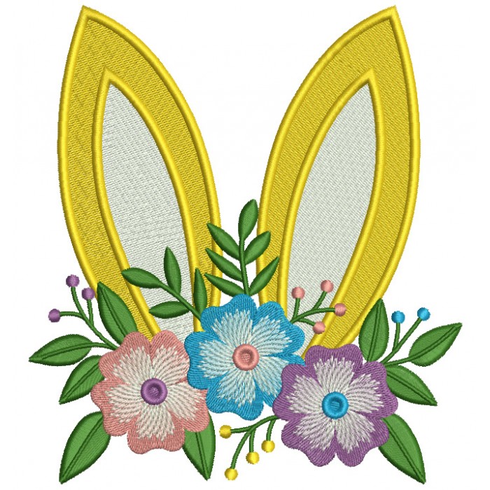Bunny Ears With Beautiful Flowers Easter Filled Machine Embroidery