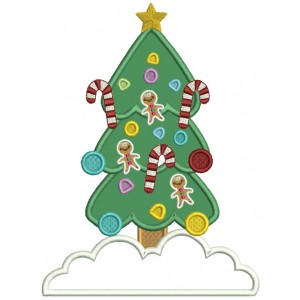Christmas Tree With Candy Canes Applique Machine Embroidery Design Digitized Pattern