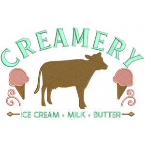 Creamery Cow And Ice Cream Filled Machine Embroidery Design Digitized Pattern