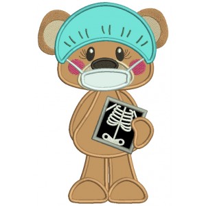 Cute Bear Doctor Holding An X-Ray Applique Machine Embroidery Design Digitized Pattern