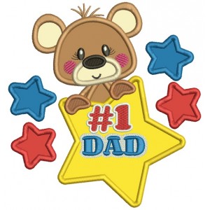 Cute Bear Number 1 Dad Father's Day Applique Machine Embroidery Design Digitized Pattern