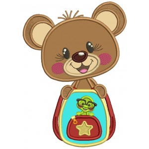 Cute Bear With Book Worm Backpack School Applique Machine Embroidery Design Digitized Pattern