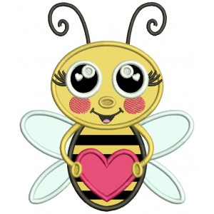 Cute Boy Bee Holding Heart Valentine's Day Applique Machine Embroidery Design Digitized Pattern