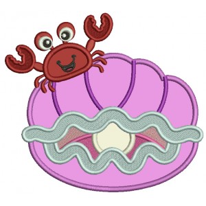 Cute Crab Sitting On The Shell With a Pearl Applique Machine Embroidery Design Digitized Pattern
