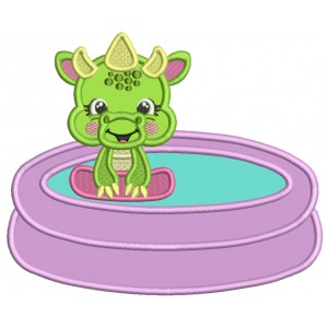 Cute Little Baby Dino Swimming in The Pool Applique Machine Embroidery Design Digitized Pattern