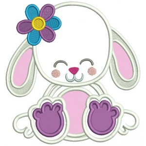 Cute Little Bunny WIth a Flower Summer Applique Machine Embroidery Digitized Design Pattern