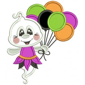 Cute Little Ghost Holding Balloons Halloween Applique Machine Embroidery Design Digitized Pattern 