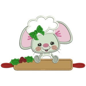 Cute Little Mouse Cook Applique Christmas Machine Embroidery Design Digitized Pattern