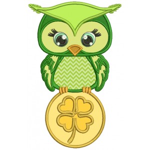 Cute Owl Holding Gold Coin St.Patrick's Day Applique Machine Embroidery Design Digitized Pattern 