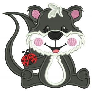 Cute Skunk Holding Ladybug Applique Summer Machine Embroidery Design Digitized Pattern