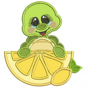 Cute Turtle With Lemon Summer Applique Machine Embroidery Design Digitized Pattern