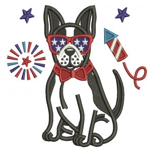 Dog Wearing American Flag Sunglesses Patriotic 4th Of July Applique Machine Embroidery Design Digitized Pattern