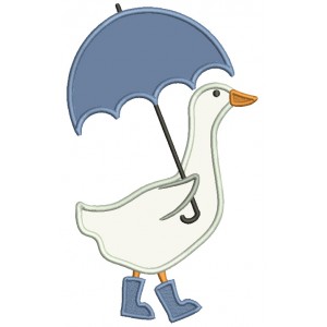 Duck Wearing Rain Boots And Holding Umbrella Applique Machine Embroidery Design Digitized Pattern