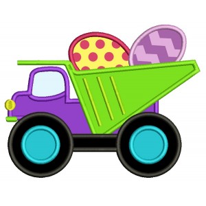 Dump Truck With Easter Eggs Applique Machine Embroidery Design Digitized Pattern