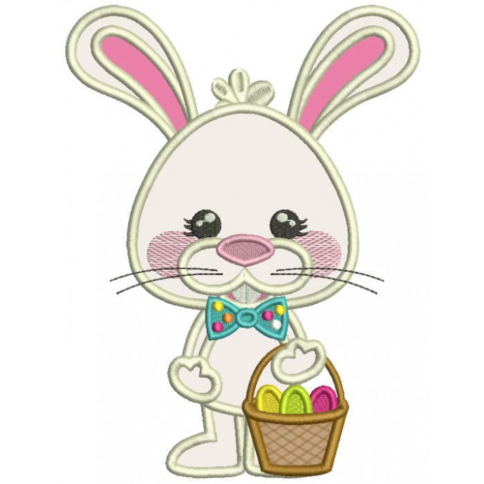 Easter Bunny Holding Basket With Three Eggs Applique Machine Embroidery ...