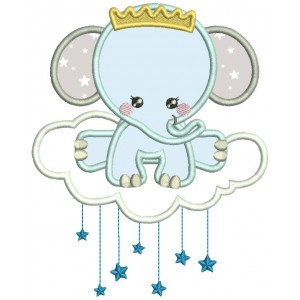 Elephant Baby Prince On The Cloud Applique Machine Embroidery Design Digitized Pattern