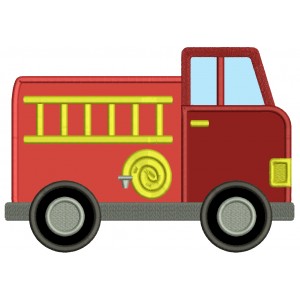 Fire Truck With a Hose And Ladder Applique Machine Embroidery Design Digitized Pattern