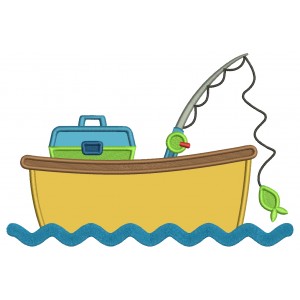 Fishing Boat With Fishing Pole Applique Machine Embroidery Design Digitized Pattern