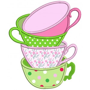 Four Tea cups Stacked On On Top Of The Other Applique Machine Embroidery Design Digitized Pattern