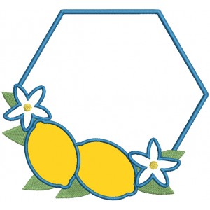 Frame With Two Lemons And Flowers Applique Machine Embroidery Design Digitized Pattern