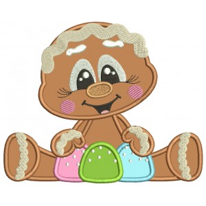 Gingerbread Baby With Candy Christmas Applique Machine Embroidery Design Digitized Pattern