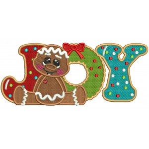 Gingerbread Man JOY With a Ribbon Christmas Filled Machine Embroidery Design Digitized Pattern