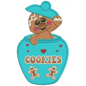 Gingerbread man Sitting Inside Cookies Jar Christmas Applique Machine Embroidery Design Digitized Pattern