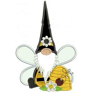 Gnome Wearing a Bee Costume Applique Machine Embroidery Design Digitized Pattern