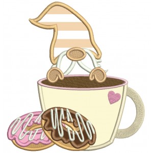 Gnome With Coffee And Cookies Applique Machine Embroidery Design Digitized Pattern
