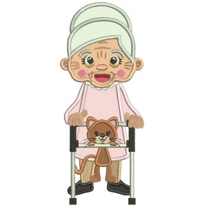 Grandma With a Walker Applique Machine Embroidery Design Digitized Pattern