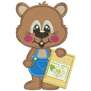 Groundhog Holding Bag of Seeds Applique Machine Embroidery Design Digitized Pattern