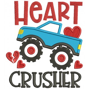 Heart Crusher Monster Truck Valentine's Day Applique Machine Embroidery Design Digitized Pattern