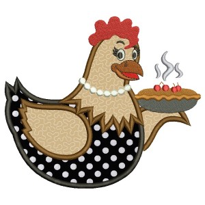 Hen Holding a Cherry Pie Applique Machine Embroidery Digitized Design Pattern