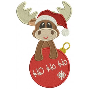 Ho Ho Ho Cute Moose Wearing Santa Hat Christmas Filled Machine Embroidery Design Digitized Pattern