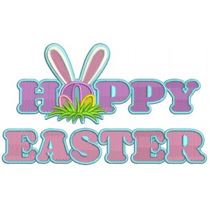 Happy Easter Bunny Ears And Two Easter Eggs Filled Machine Embroidery Design Digitized Pattern
