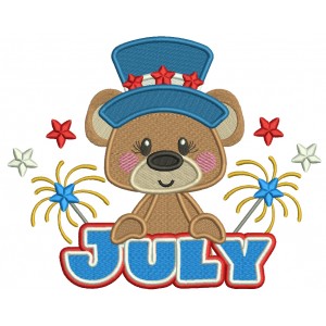 July Bear Independence Day Patriotic Filled Machine Embroidery Design Digitized Pattern