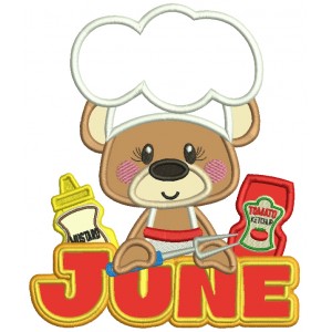 June Bear Cook Applique Machine Embroidery Design Digitized Pattern