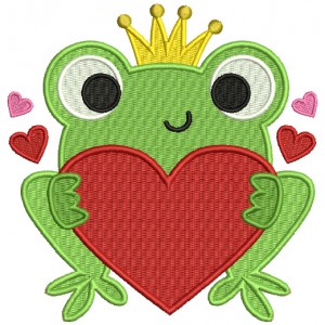 King Frog Holding Big Heart Filled Machine Embroidery Design Digitized Pattern