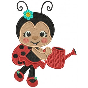 Ladybug Gardner With Flowers On Her Shoes Filled Machine Embroidery Design Digitized Pattern