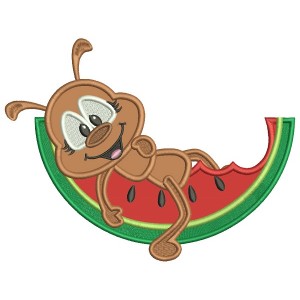 Little Ant Sitting Inside Watermelon Slice Applique Machine Embroidery Digitized Design Pattern
