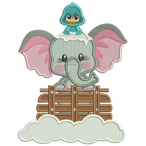 Little Bird Sitting On Baby Elephant And Snow Christmas Filled Machine Embroidery Design Digitized Pattern