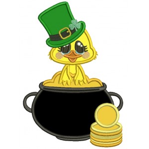 Little Chick Sitting On a Pot Of Gold St.Patrick's Day Applique Machine Embroidery Design Digitized Pattern